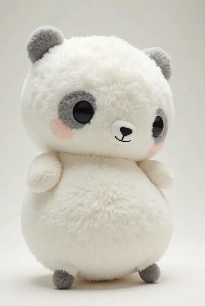 Create a plush toy in the shape of a panda with legs, The neck, The ears  ( circular ) and the outline of the black eyes, the eyes are black and white and everything else is white