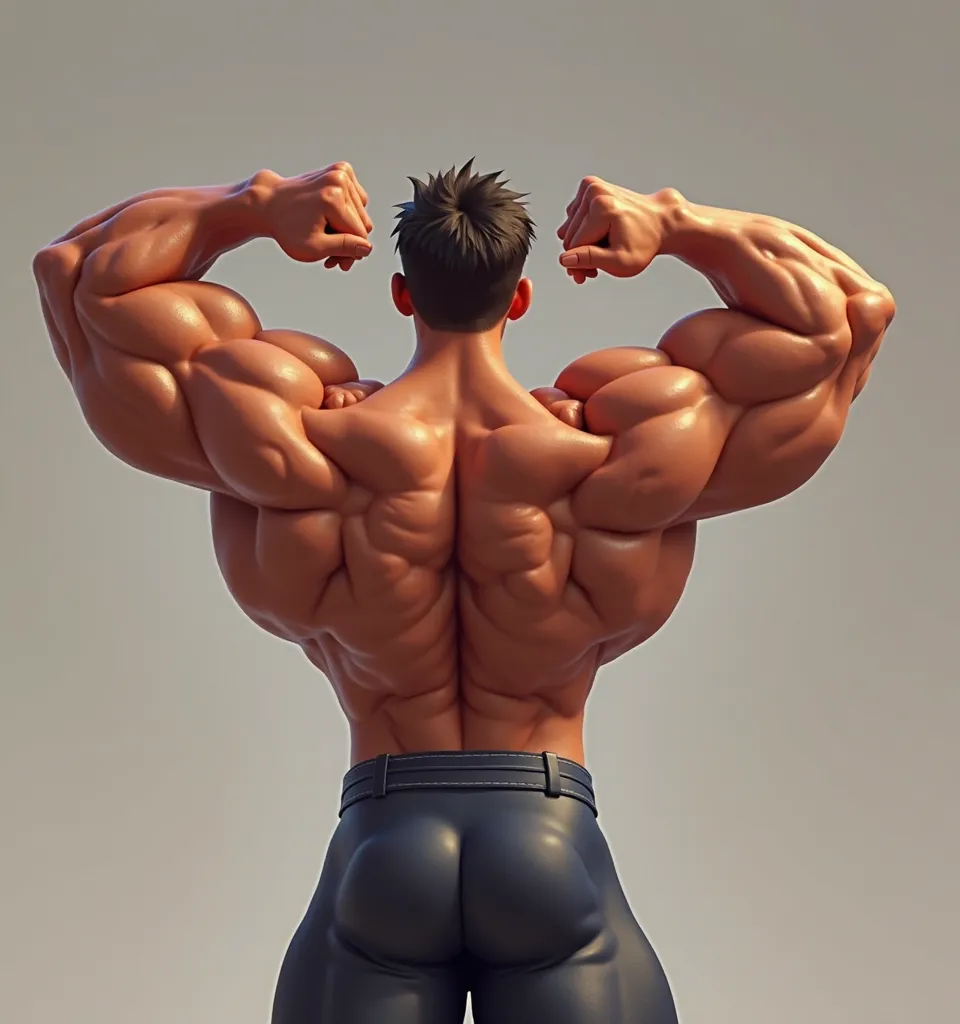 Turns the words "LookLekker" into a 2D animation of a bodybuilder posing in a back double bicep