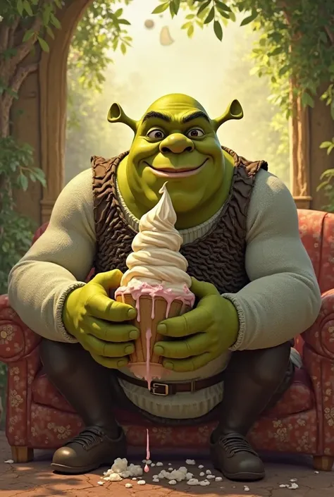 An image of Shrek eating ice cream 