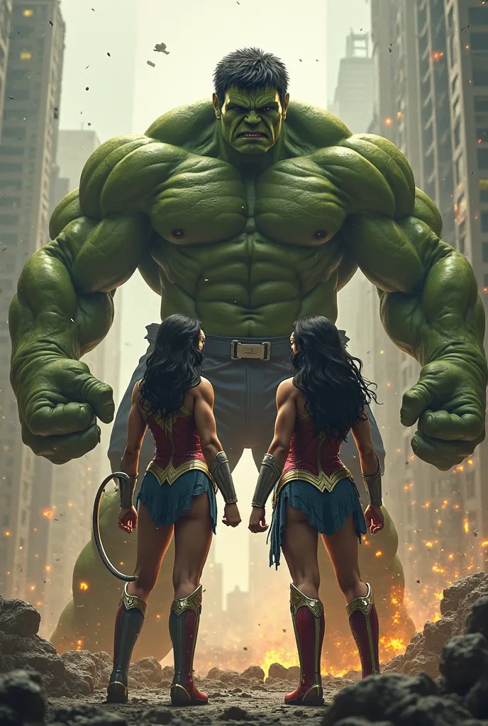 Wonder Woman facing the Incredible hulk