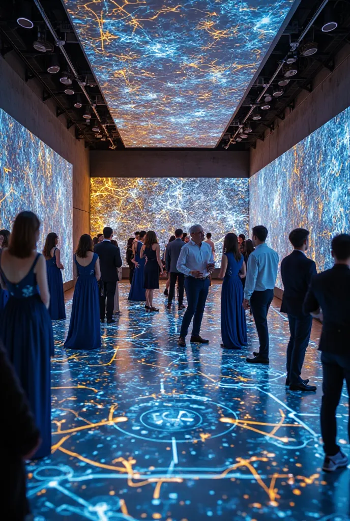 Navy blue and gold party theme
For an engagement or wedding party in a technological framework based on smart lighting and visual shows suitable for parties in 2025