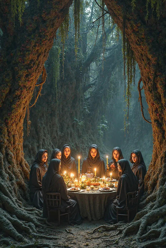 Witches eat inside a giant tree