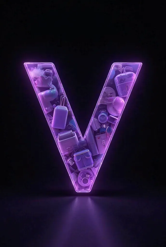 Need a logo with V in middle 
V should be 3d
The space in 3d V should be filled with mall iteams background should be black with V in glass violet colour 