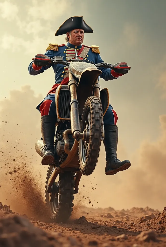 Napoleon on a dirt bike that rears and the bike is a yz ah 2-stroke