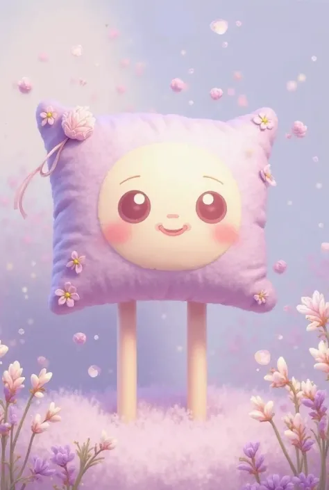 A kind pillow is a fictional character representing happiness and lavender with long legs