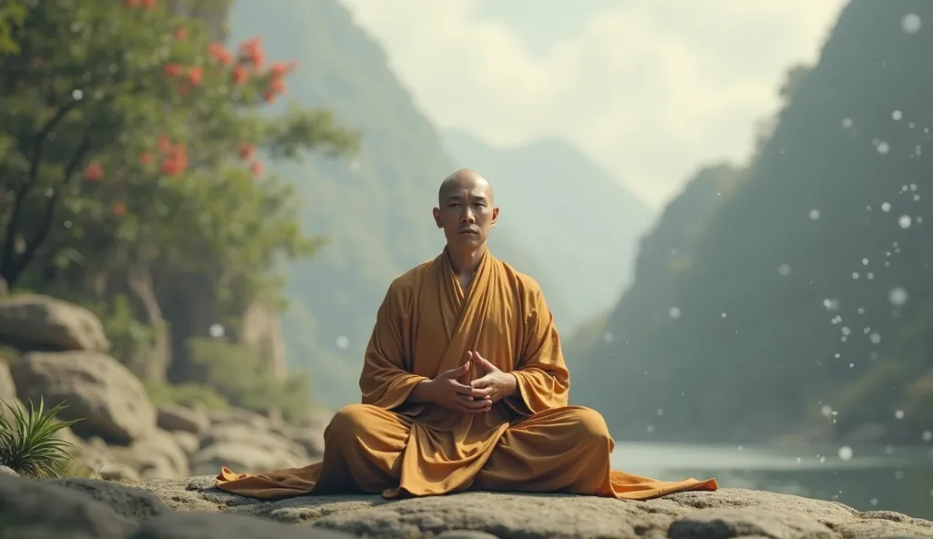 MONK MEDITATING WITH OPEN HANDS