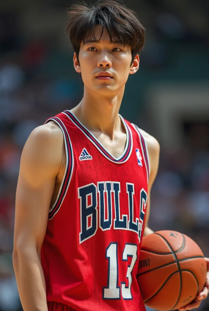 a close up of a basketball player in a uniform with a ball, wearing basketball jersey, jung jaehyun, hyung tae, hong june hyung, wearing nba jersey, handsome chad chin, cai xukun, hsiao-ron, wearing a volleyball jersey, seseon yoon, xision wu, siwoo kim, j...