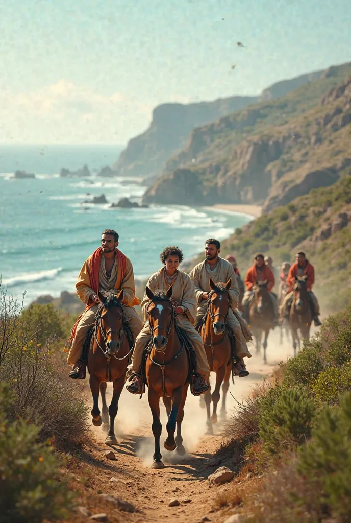 Group horse riding in nature in Morocco, Essaouira region