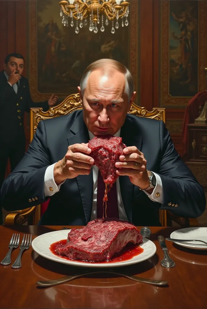 Putin eats meat at the table