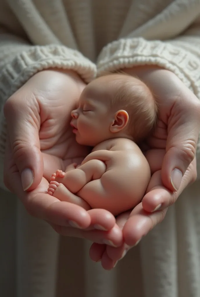 Create an image for a cover of a fetus that is being held by hands 