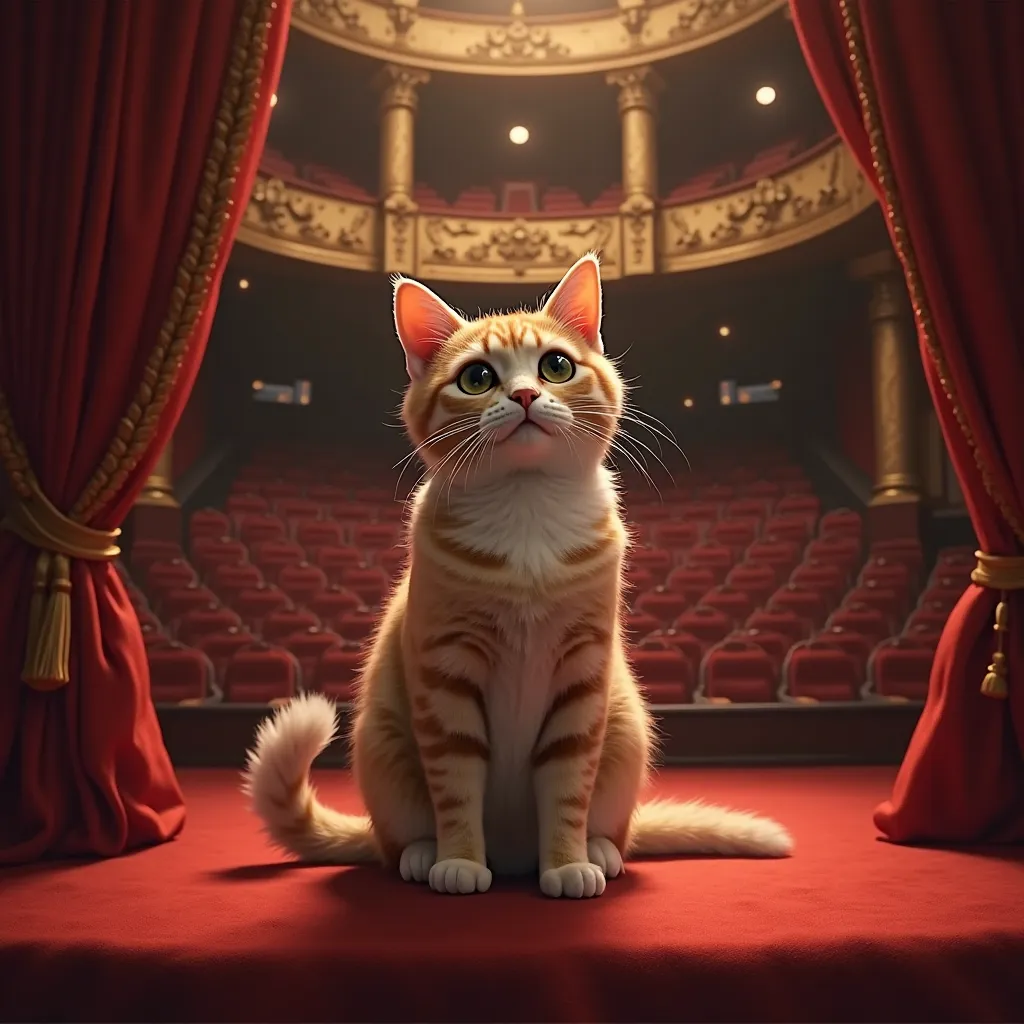 the cat is sitting in the theater 