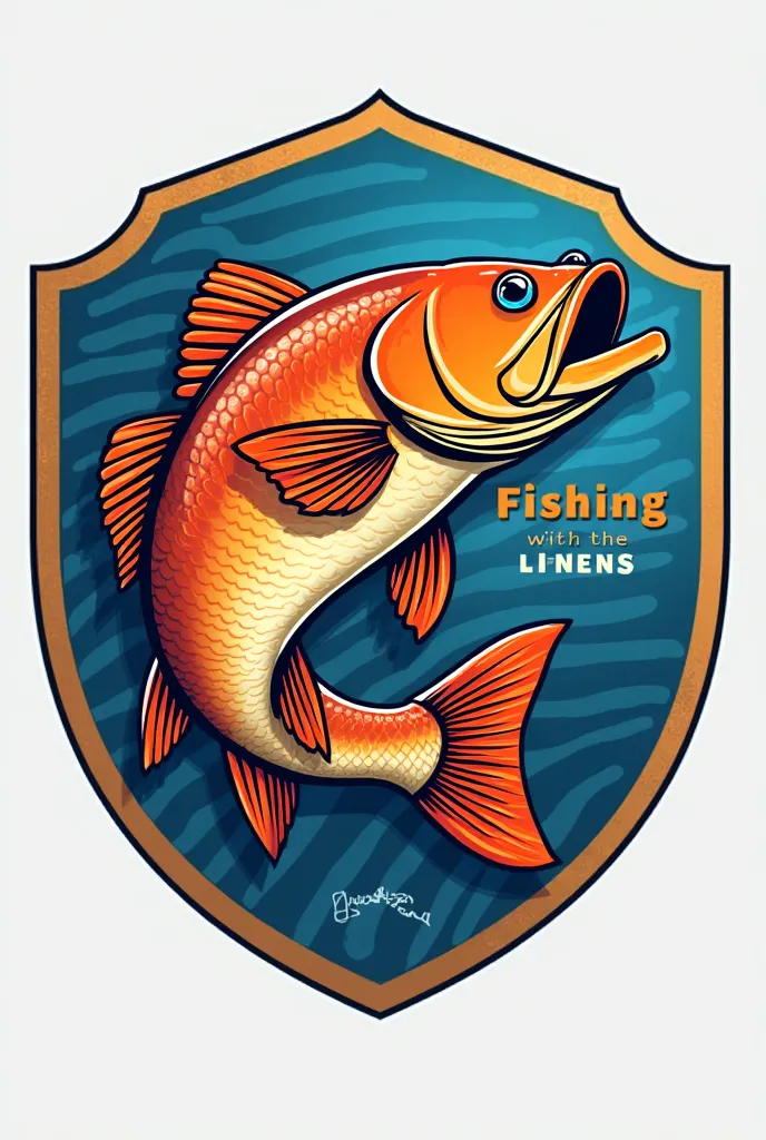 fishing logo. Orange seabass fish with template club emblem. Fishing themed vector illustration. The shield has a blue and gold stripe with a name called Fishing with the linens .
Isolated in blue

