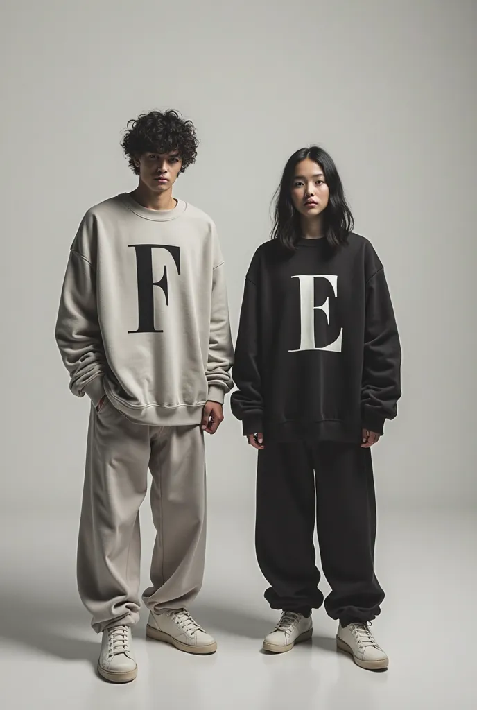 Men's letter F and women's letter E in sweatshirts 