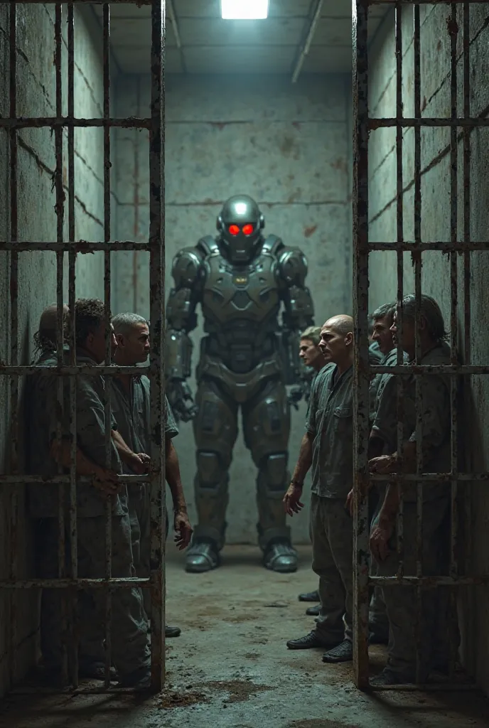 humans, locked in jail and a robot watching the door so they don't escape