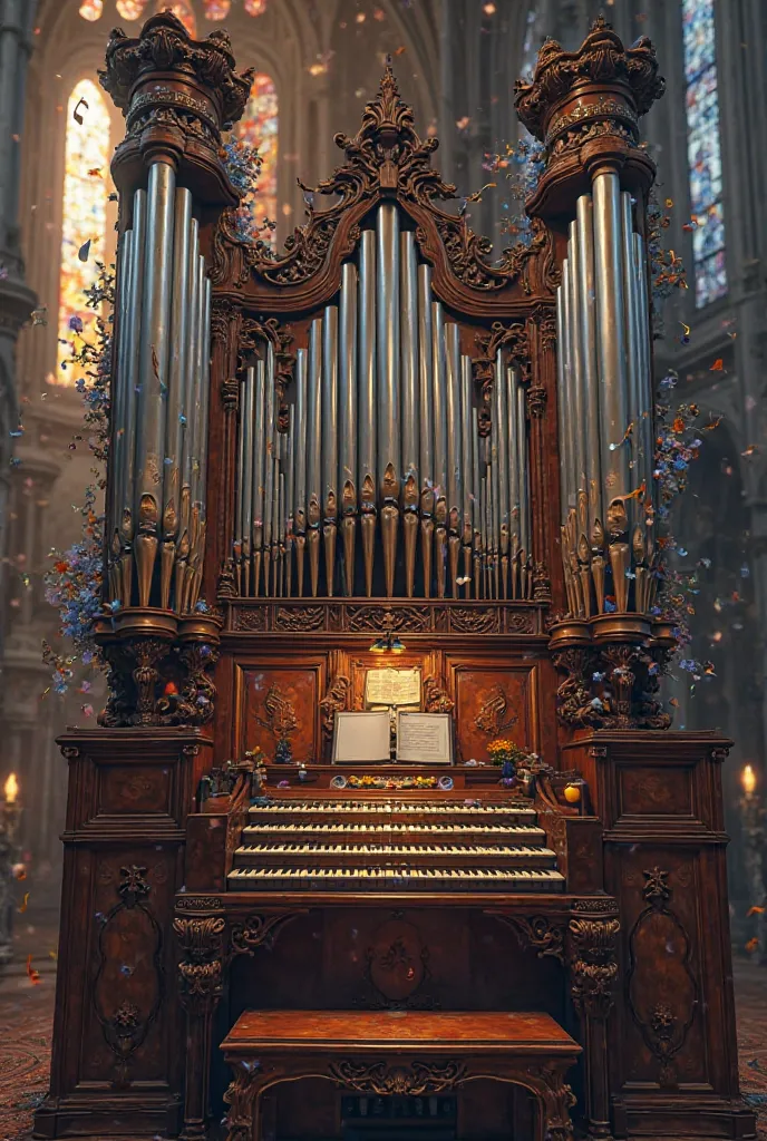 Image of organ with musical notes and tatto headphones