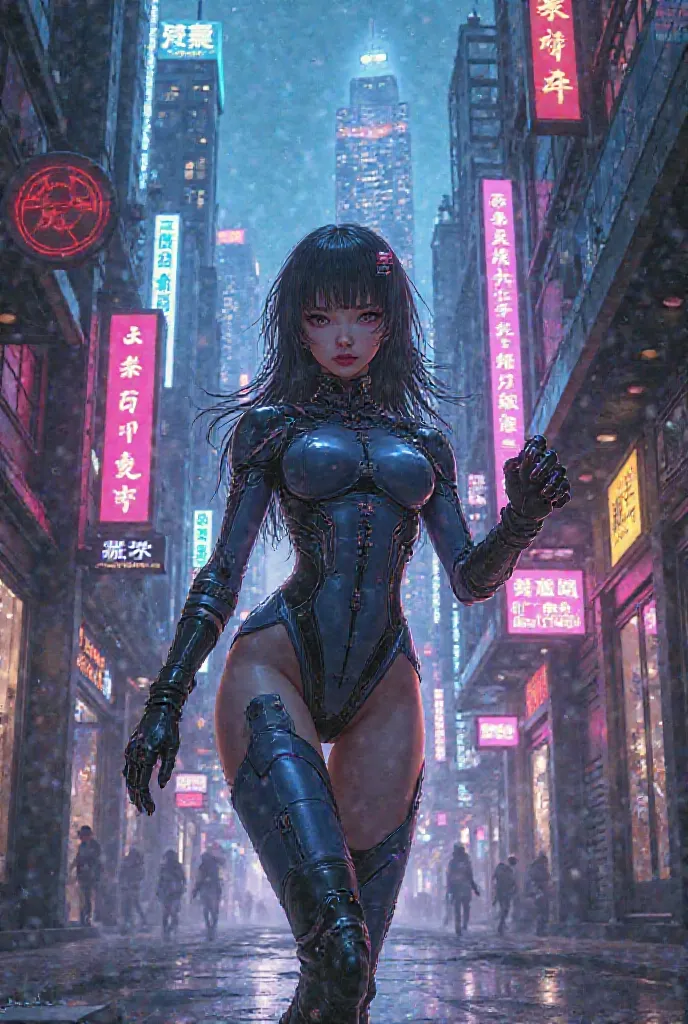 Anime girl in a cyber city alley way