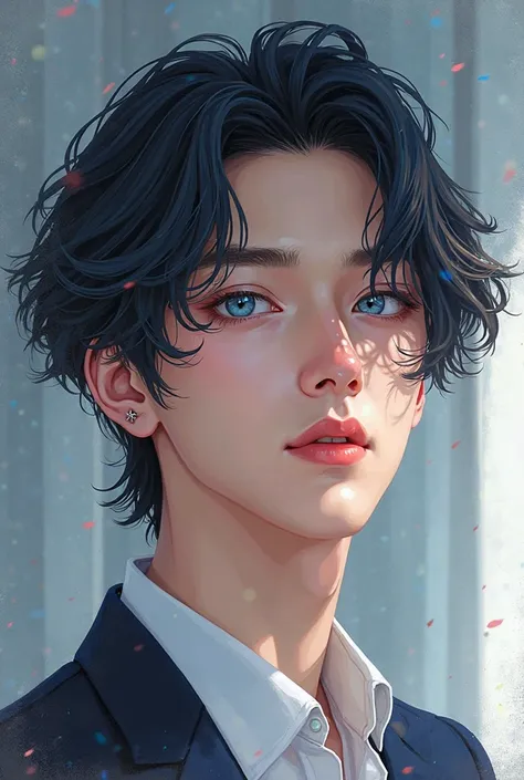  Manhwa style medium-haired blue-eyed man