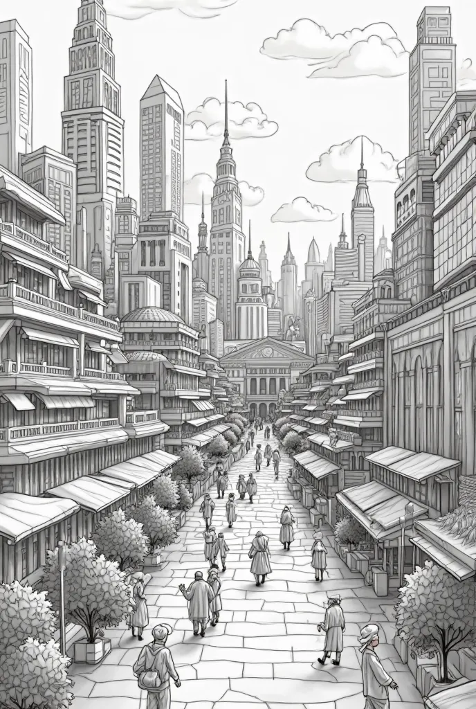 drawings of metropolitan landscapes to print and color