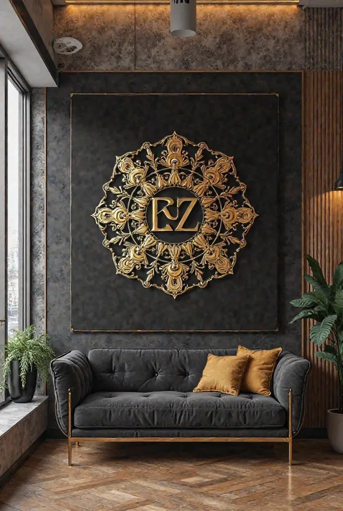 photo. Especially for a billboard in a special upholstery shop called ROZA 
The middle of the advertising painting is a beautiful logo in gold. The dimensions of the painting are 70 centimeters high over 5 meters horizontally in black and gold
 DECOR  