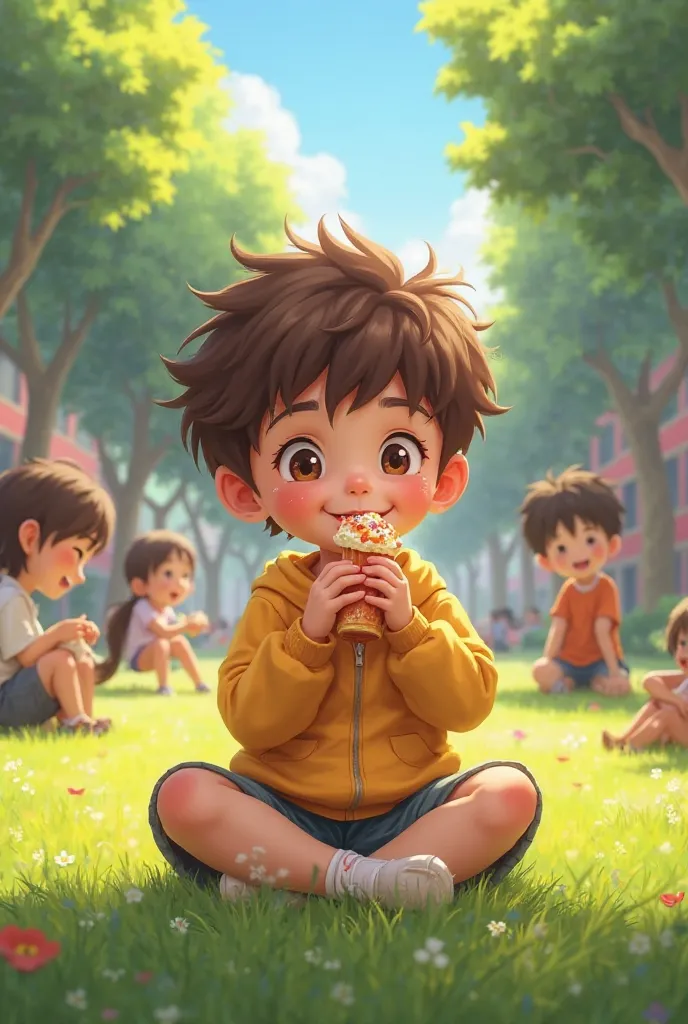 More images of ren eating a snack at school 