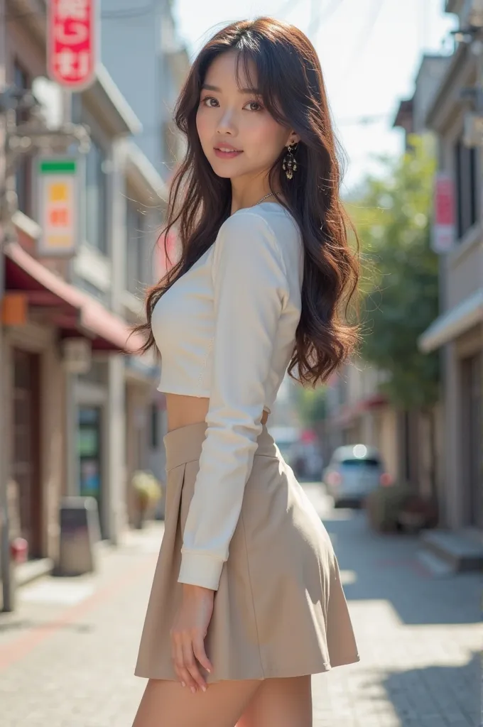 
(super realistic), (shape), (High Resolution), (8k), (very detailed), (Best shape), (Big beautiful double eyelids), (top quality), (very detailedな), (masterpiece), (wallpaper), (detailed face), Around town、white long sleeve 、Beige Full Length Miniskirt、A ...