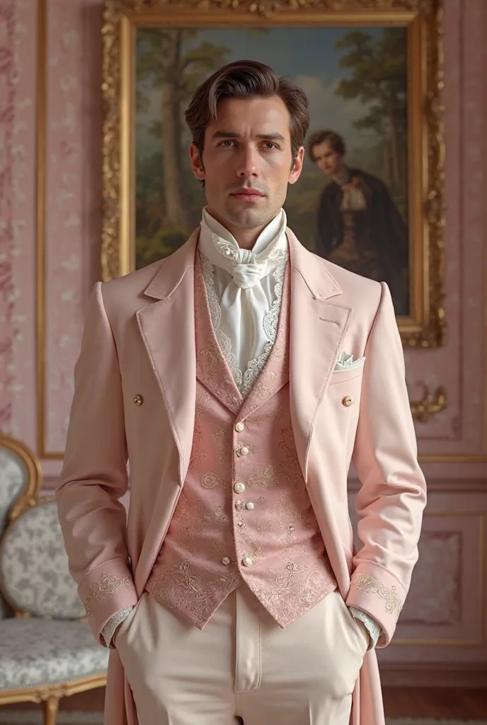 Design period Victorian clothing for men in 1825, in the light pink shade  