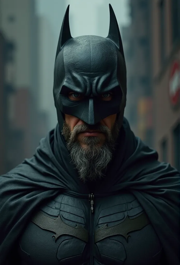 Brown guy with beard wearing Batman mask