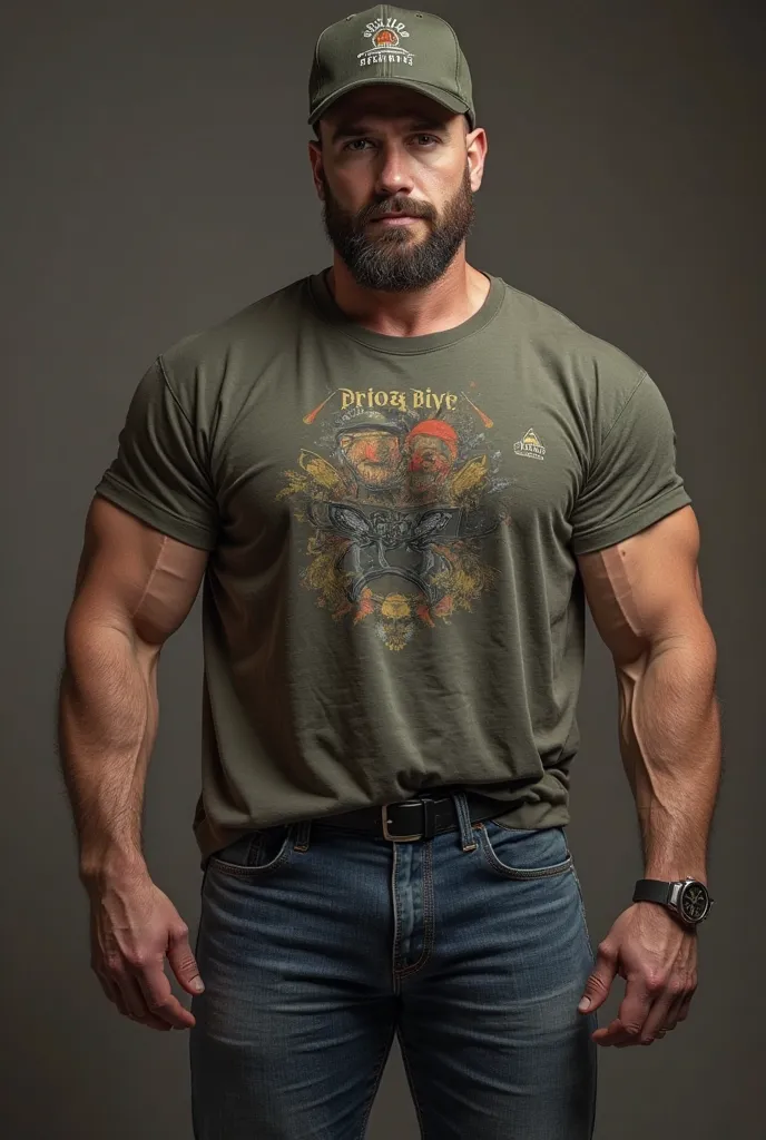    Handsome man  , muscle shirt,  Masculine and sensual with casual wear , with a modern,  Authentic and modern t-shirt with military print ,  Strong and muscular legs , large lump,  Ultra-realistic and detailed masterpiece in 8k with great detail in the o...