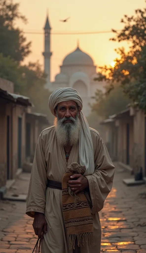 A Muslim old man going to mosque at 4:00 am rural village 