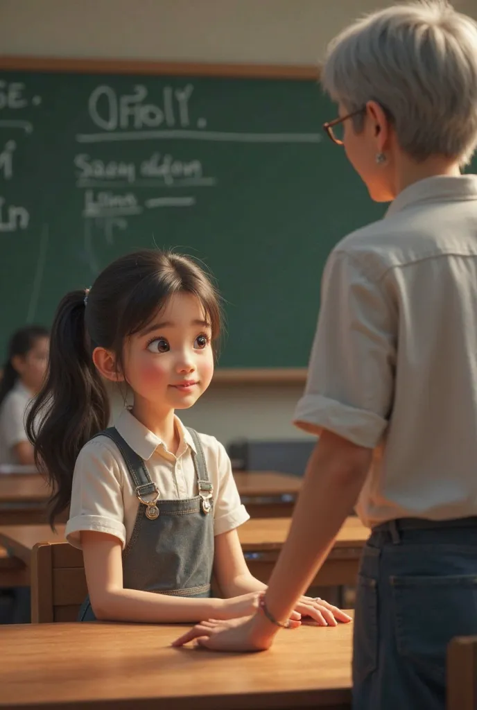 Young girl in class , with neckline. And an older teacher playing it