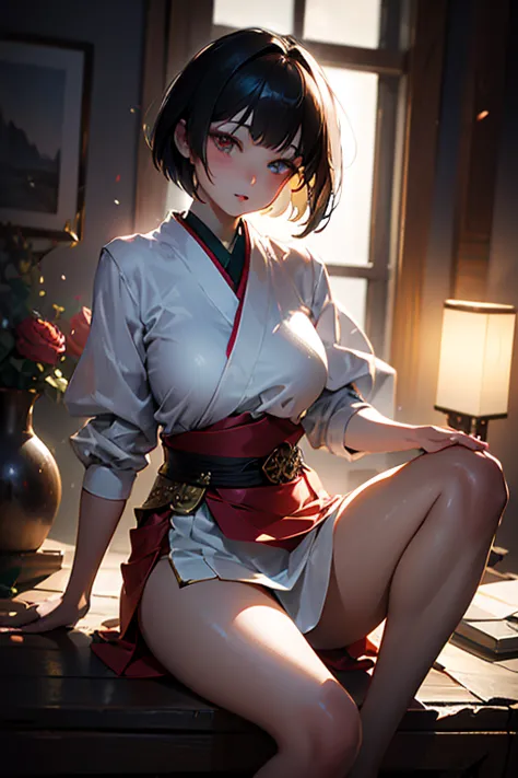 super high quality、real photo、(Extremely Detailed CG Unity 8K Wallpaper、masterpiece)、(Best lighting、best shadow、very delicate and beautiful)、ultra detail、《Queen Himiko of Yamatai：1.2》、《A beautiful Japanese woman who is petite and has super short bob cut ha...