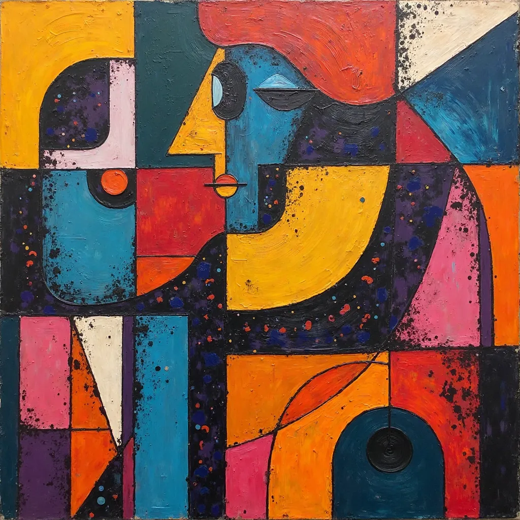 Cubist artwork with bright colors of simple geometric figures