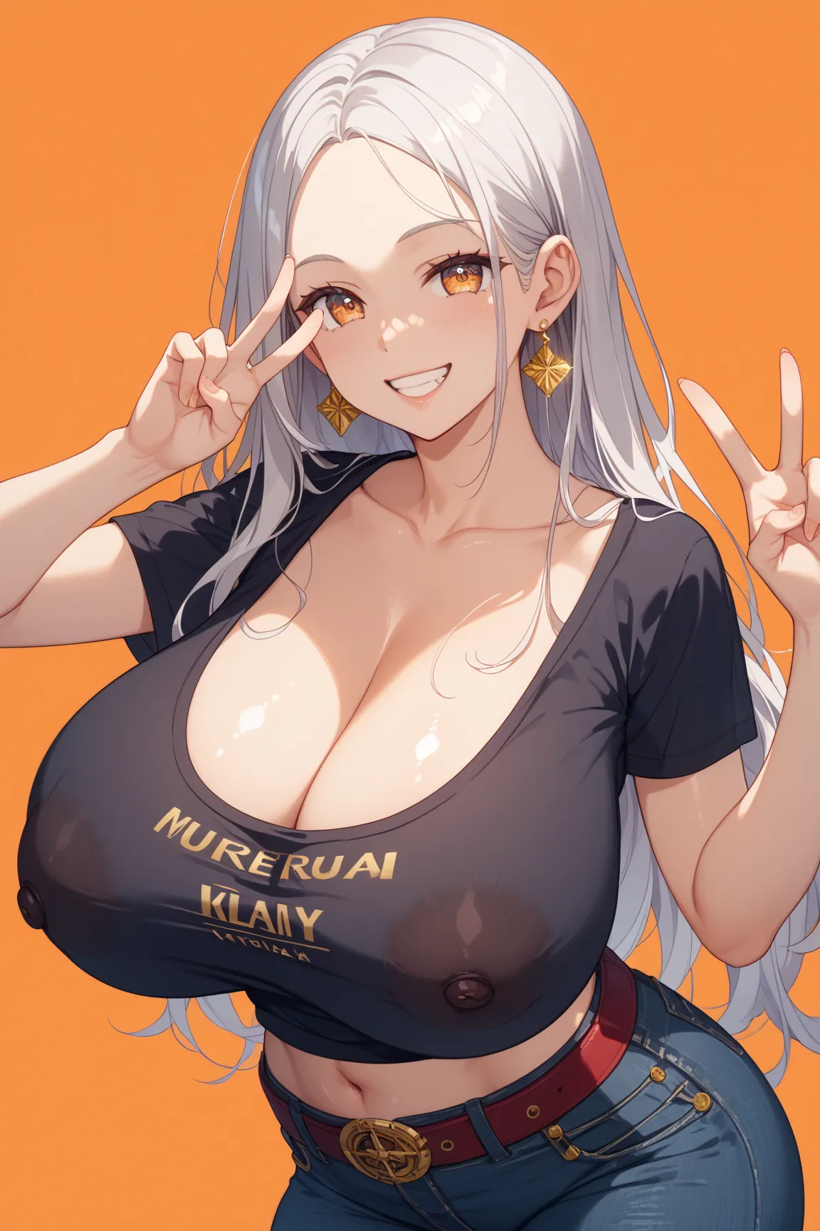 8k,high image quality、high quality、masterpiece、anatomically correct in office、accurate human body、perfect faces、detailed eyes、5 Fingers,
orange background
1Girl、Alone, female 1、J-cup breasts、huge breasts,saggy breasts,Heavy chest,wide hip,、shiny skin、 Gold...