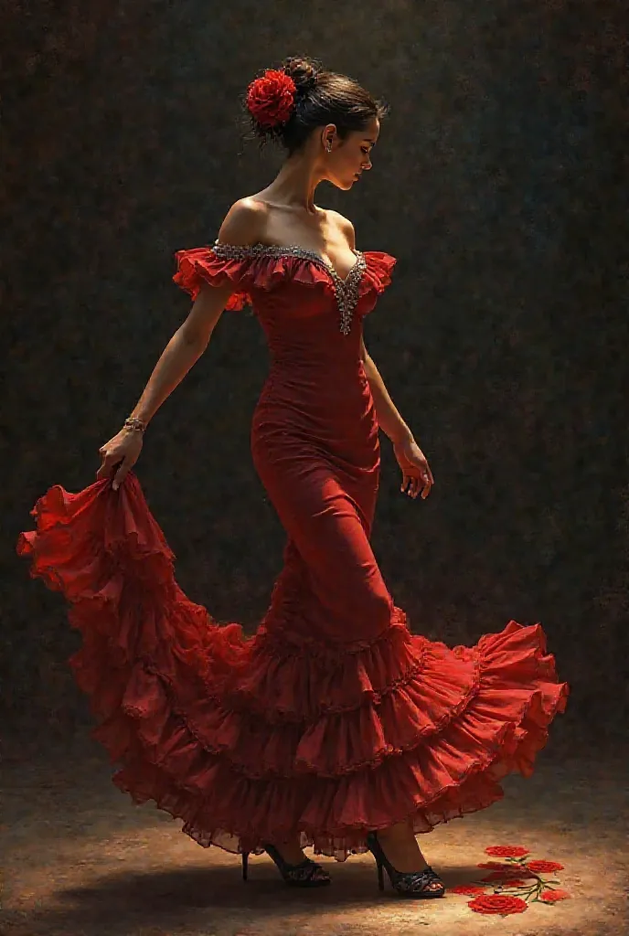 Flamenco dancer drawing a rose on the heel of her shoe