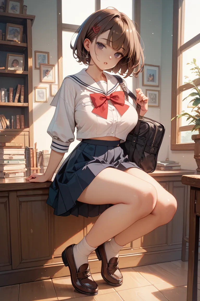 Young girl　Extra Large Breasts　 painful　masturbate　 clear　all see-through white sailor suits　oversized busty middle school student　anime　I&#39;m not wearing underwear　short hair　dark eyes　short cream brown hair　　is youngロリ　miniskirt　　　Dark brown loafers　Re...