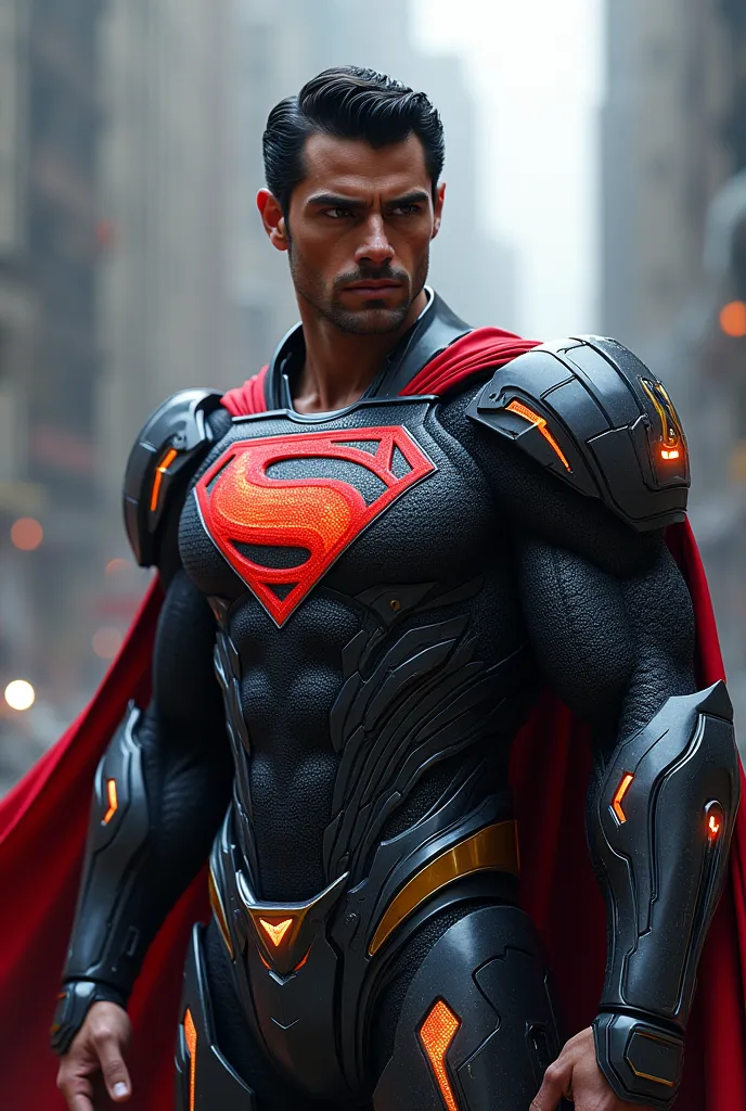 portrait of superman with cybernetic heavy armor and helmet, sci - fi, glowing intricate, full body, elegant, highly detailed, digital painting, artstation, concept art, smooth, sharp focus, illustration, art by artgerm and greg rutkowski and alphonse much...