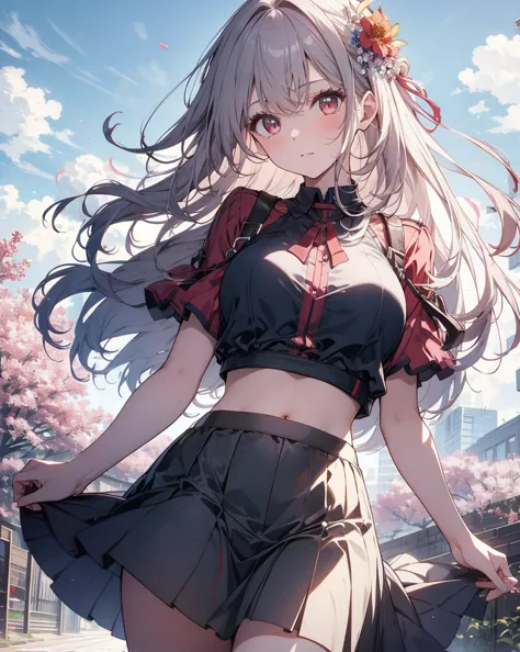 masterpiece,best quality,great quality,4girl, anime、so beautiful、Hair swaying in the wind、has clear white skin、Belly Exposure、skirt swaying in the wind、The wrinkles on the skirt are real、Exposed upper arms、Thin, beautiful fingers、 thigh-to-head shot 、 half...