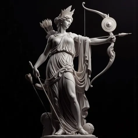 Artemis, the goddess of the hunt, depicted as a full-body marble statue. She has a quiver of arrows and a bow