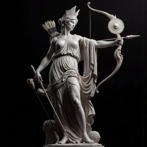 Artemis, the goddess of the hunt, depicted as a full-body marble statue. She has a quiver of arrows and a bow