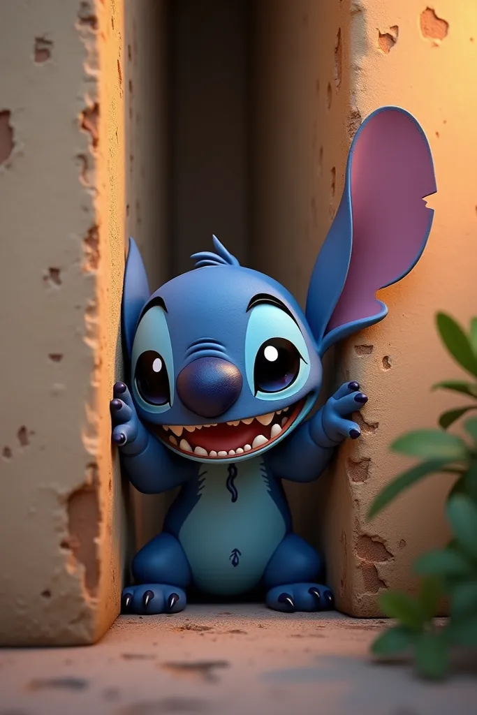 Image: Stitch coming out from behind a wall 