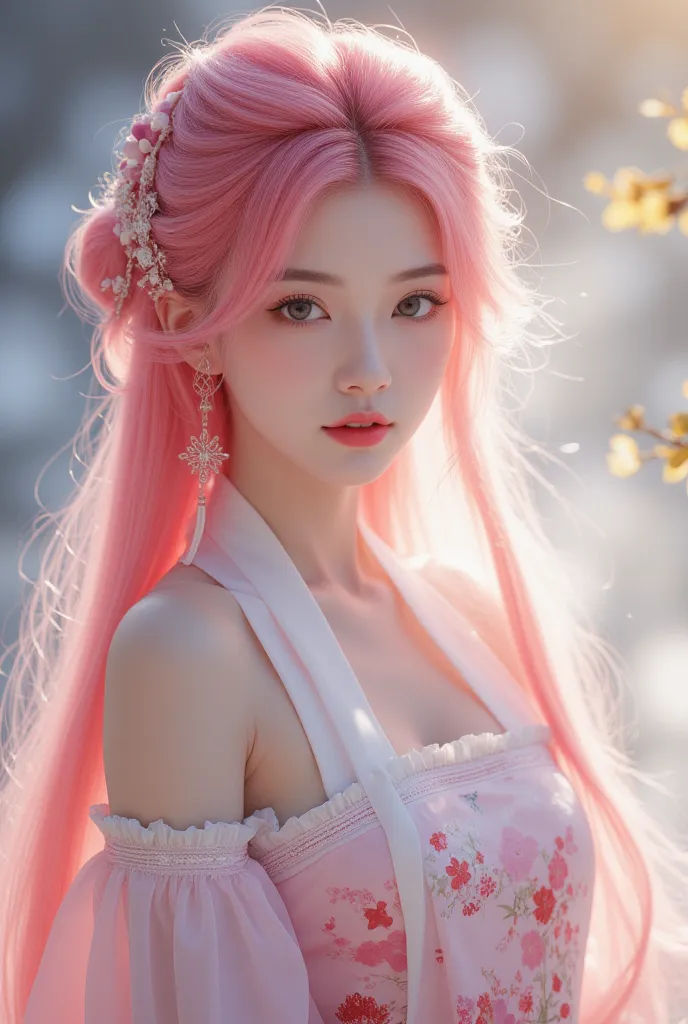 beautiful pink haired girl in traditional chinese clothes