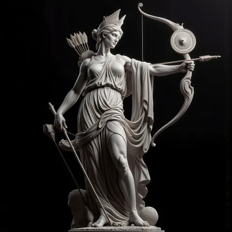 Artemis, the goddess of the hunt, depicted as a full-body marble statue. She has a quiver of arrows and a bow