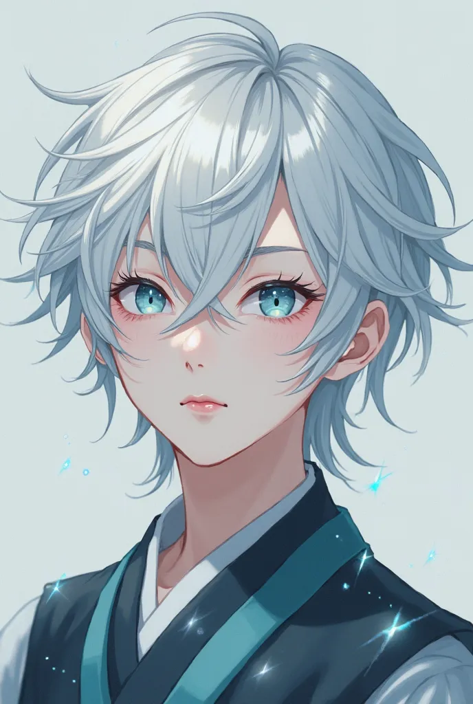 Japanese Young male adult with white hair and very light blue eyes