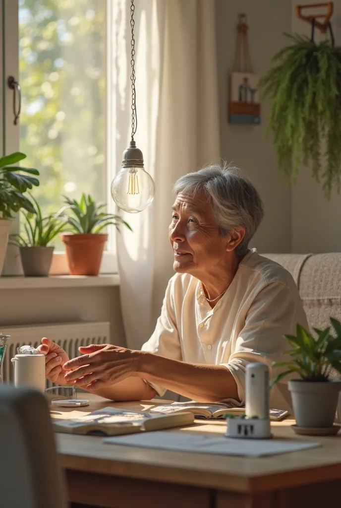 Affordable, clean energy → Use LED bulbs and disconnect devices you don't use. Picture of a person applying this habit 