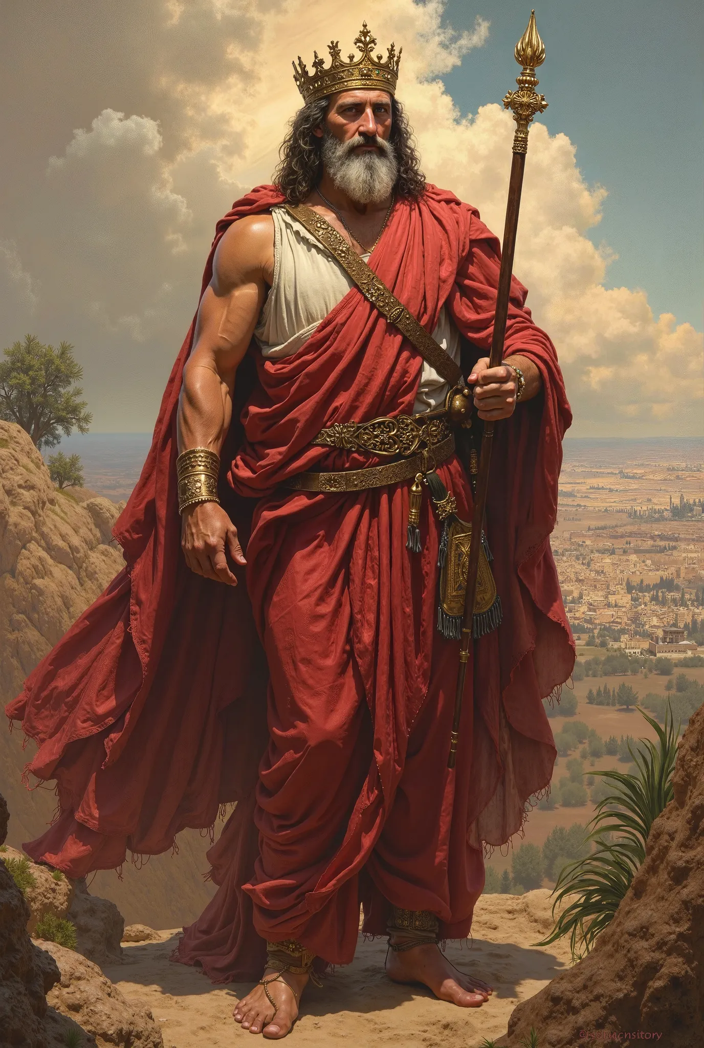 A full-body image that illustrates King David from the Bible