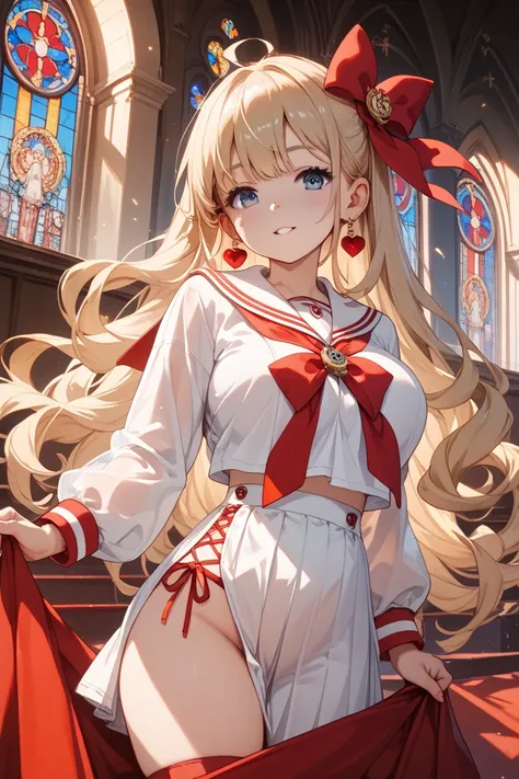 Young girl　Extra Large Breasts　 painful　 clear　cute all see-through sailor suit　Extra large breasts　anime　I&#39;m not wearing underwear　super long hair　Blue Eyes　light blonde　　is youngロリ　　is young　Red Ribbons　church　Great miniskirt 