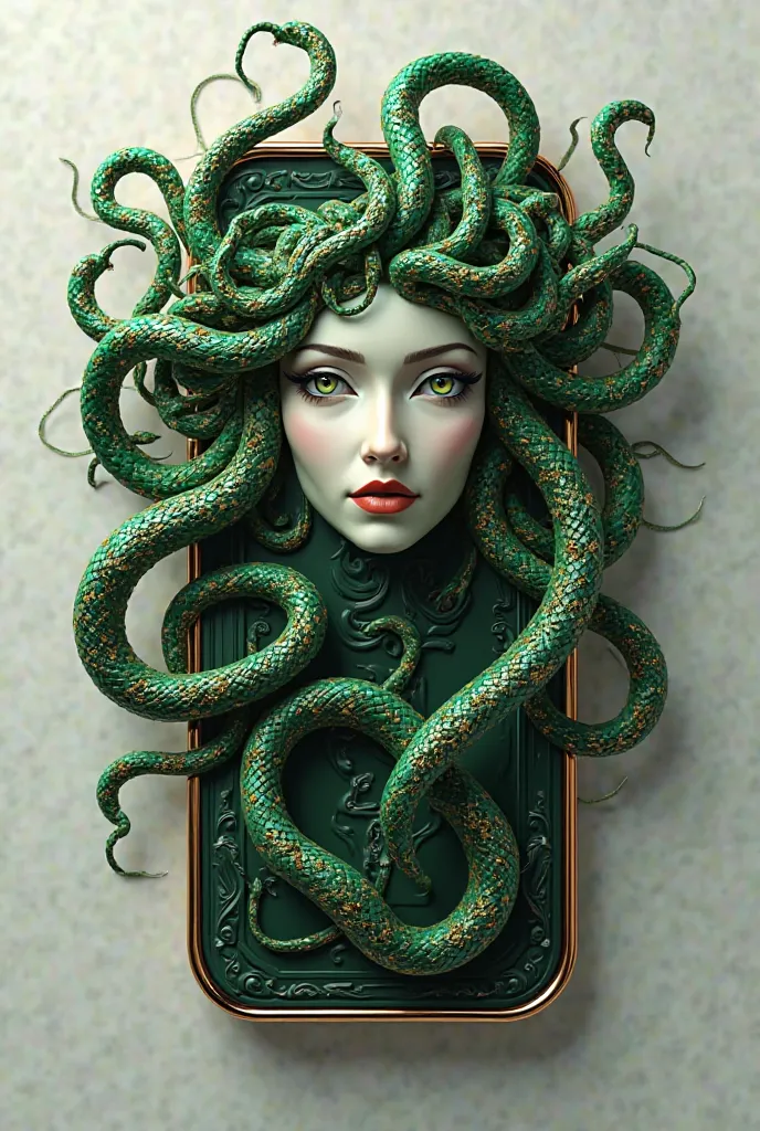 I need a logo for my iPhone Cell Phone Store 
My store is called iPhone Medusa I want the name of the store to be specified in the logo with Gold colors, silver and green 