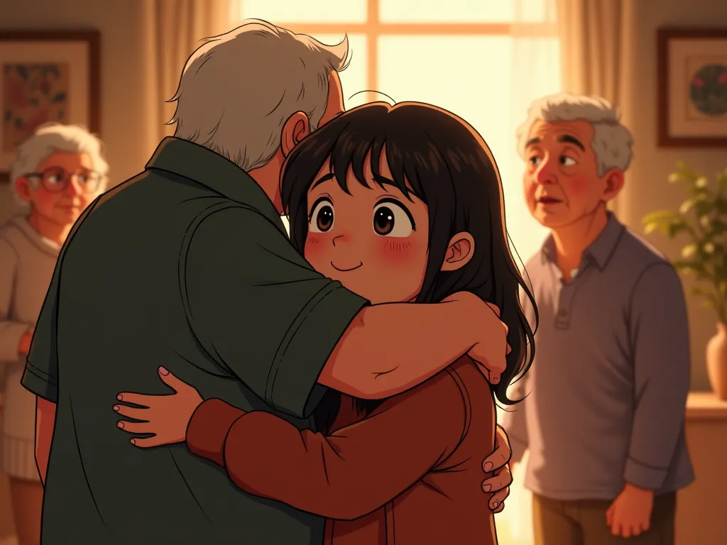 Farewell to the grandparents and the girl to the mother to go to her animated work