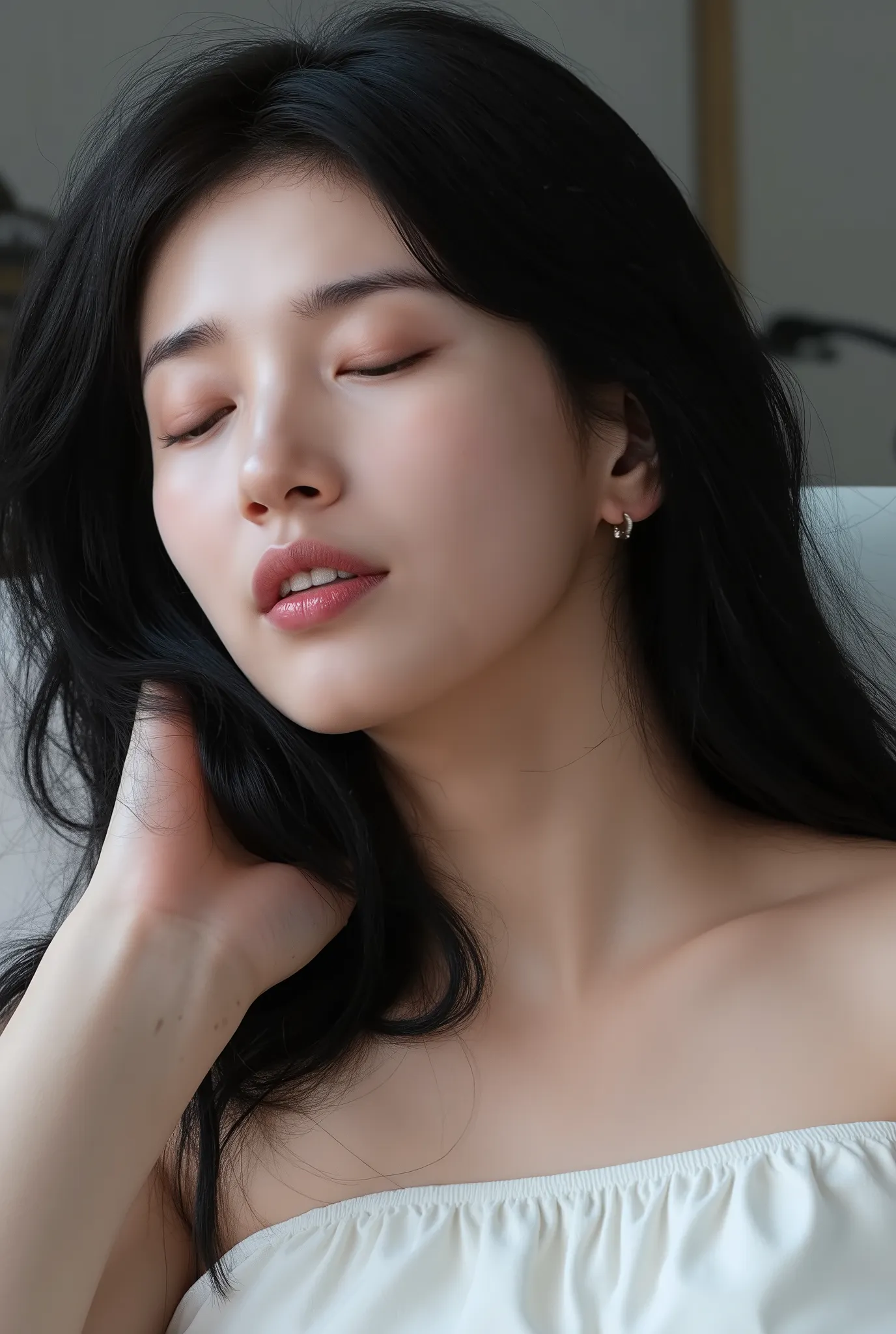 ((( real、live-action、reality、High image quality)))do,  best quality , ( High Definition CG Unity 8K Wallpaper ), (  best quality ), edge orgasm 、 face focus 、 woman with her mouth open and eyes closed 、Korean women with an edge_face、40years old、 black hair...