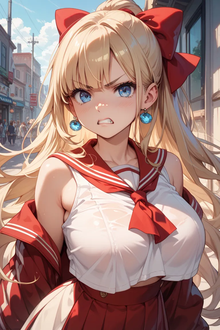 Young girl　Extra Large Breasts　 painful　 clear　All see-through sailor suits　Extra large breasts　anime　I&#39;m not wearing underwear　super long hair　Blue Eyes　light blonde　　is youngロリ　　is young　Red Ribbons　　miniskirt　 angry face